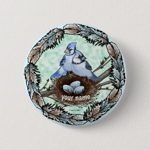 Badge Rond 5 Cm Nest bleu Jay