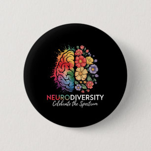 Badge Rond 5 Cm Neurodiversité Cerveau Floral Célébrer Le Spectre