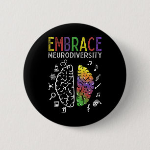 Badge Rond 5 Cm Neurodiversité Embrasser l'Autisme Adhd Cerveau