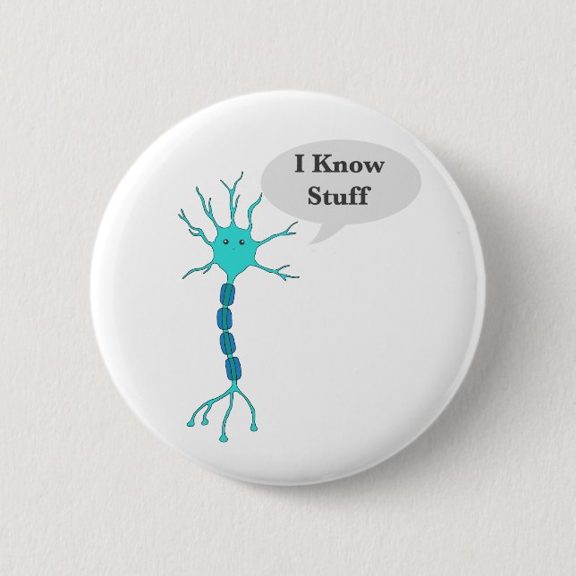 Badge Rond 5 Cm Neuron Je Connais Tout Blanc (Devant)