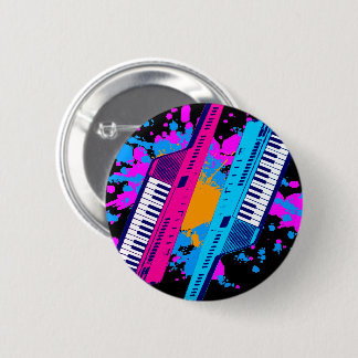 Badge Rond 5 Cm New Wave Vintage 80's Retro Keytar Neon Splatter