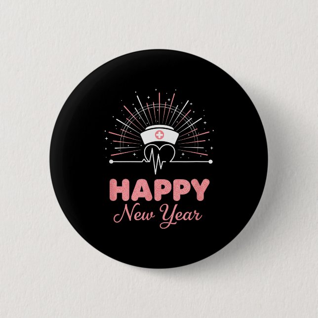 Badge Rond 5 Cm New Year Nurse Heartbeat, Happy New Year Nye Desig (Devant)