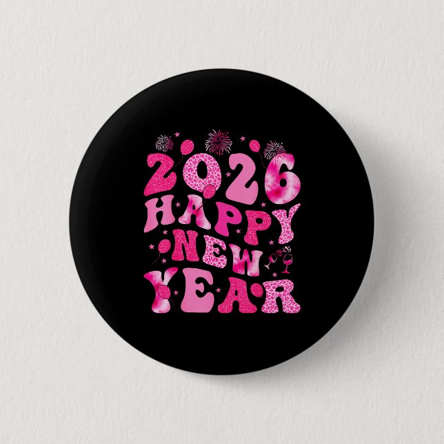 Badge Rond 5 Cm New Year's Eve Hello 2026 Groovy Family Matching C (Devant)