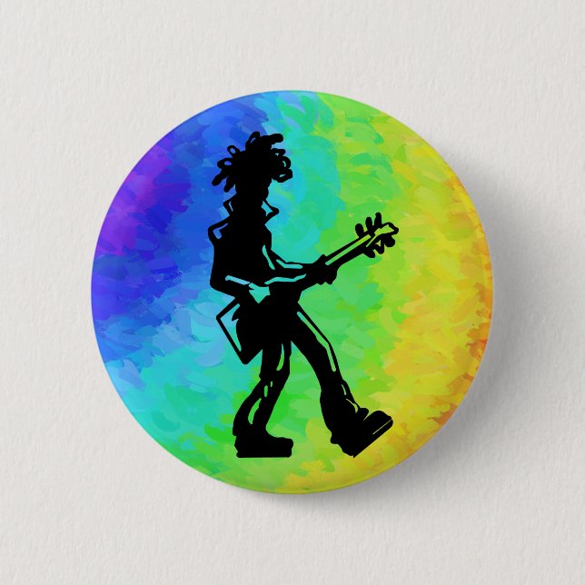 Badge Rond 5 Cm New York Boogie Nights Guitare Rainbow (Devant)