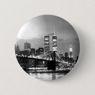 Badge Rond 5 Cm New York City noir et blanc la nuit