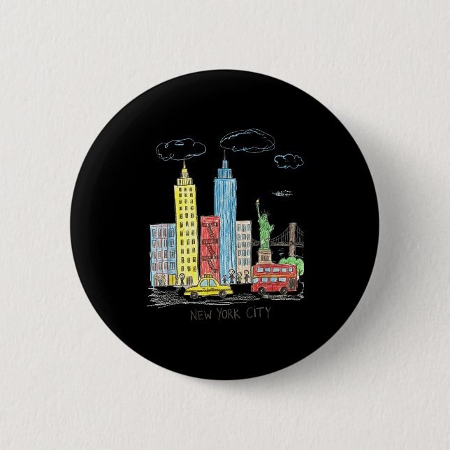 Badge Rond 5 Cm New York City Skyline Illustration Urban Kids Art  (Devant)