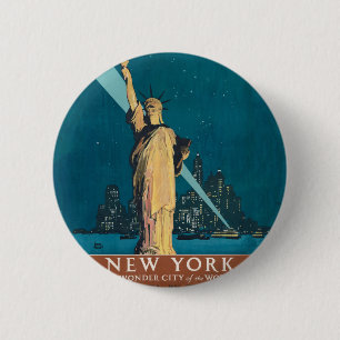 Badge Rond 5 Cm New York City Vintage voyage Liberty Skyline