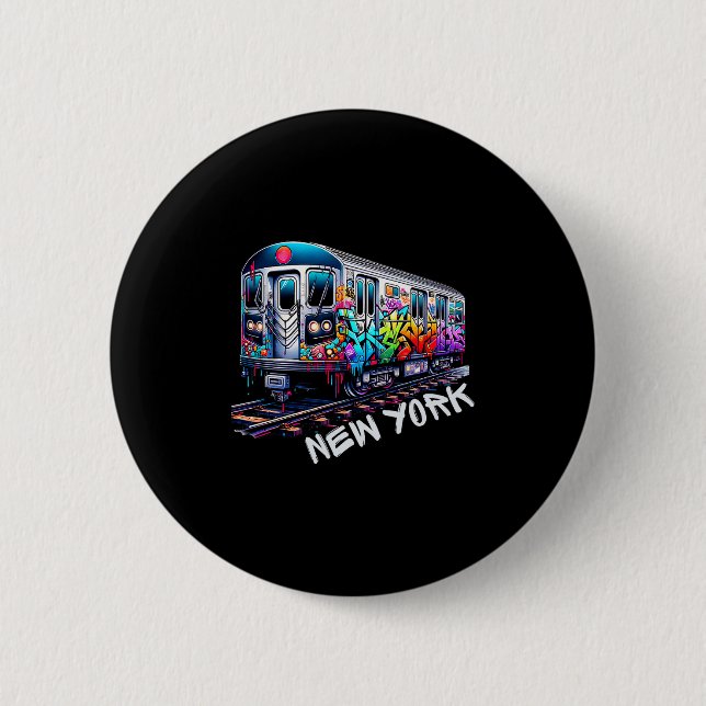Badge Rond 5 Cm New York Train Graffiti Style, Nyc Subway Car Retr (Devant)