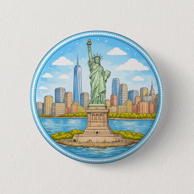 Badge Rond 5 Cm New York's Statue Of Liberty (Devant)