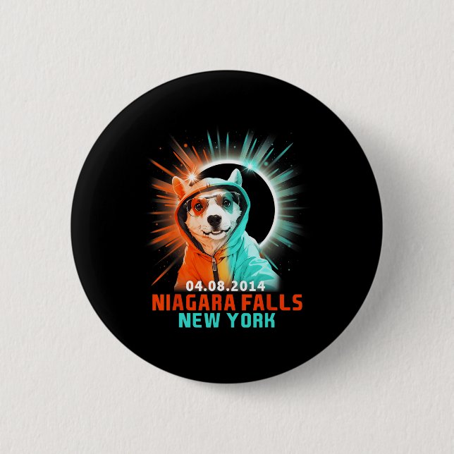 Badge Rond 5 Cm Niagara Falls New York Total Solar Eclipse 2024 (Devant)