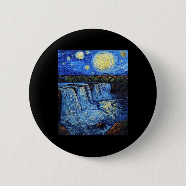 Badge Rond 5 Cm Niagara Falls - Van Gogh Style - Starry Night  (Devant)