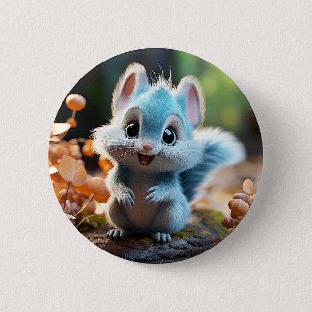 Badge Rond 5 Cm Nibbly - l'écureuil bleu (Devant)