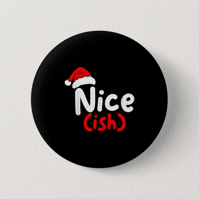 Badge Rond 5 Cm Nice (ish) Naughty Angel Funny Christmas List Fami (Devant)