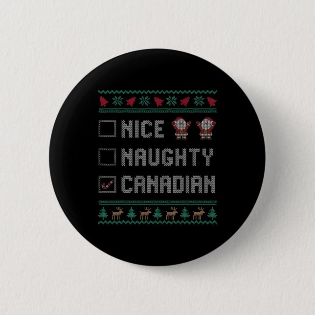 Badge Rond 5 Cm Nice Naughty Canadian Christmas Pajama Matching (Devant)