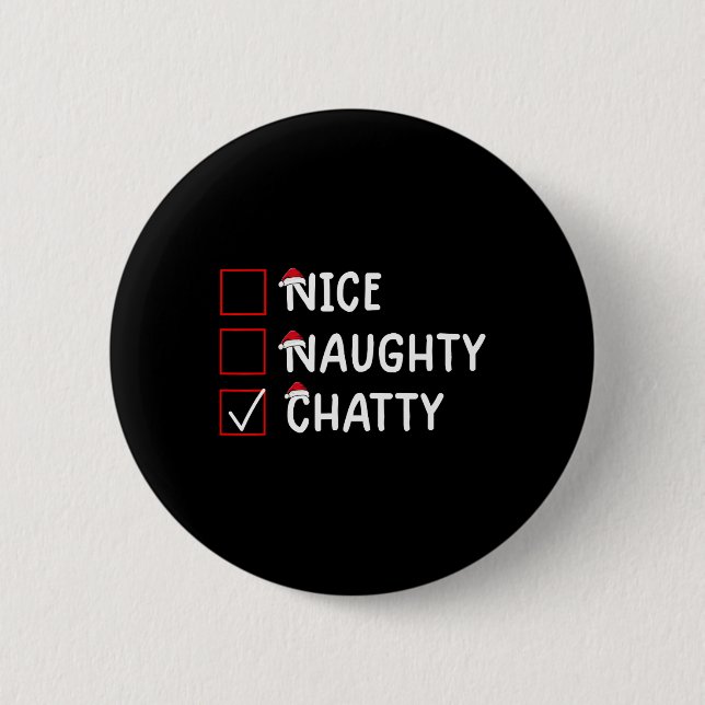 Badge Rond 5 Cm Nice Naughty Chatty Jote Noël (Devant)