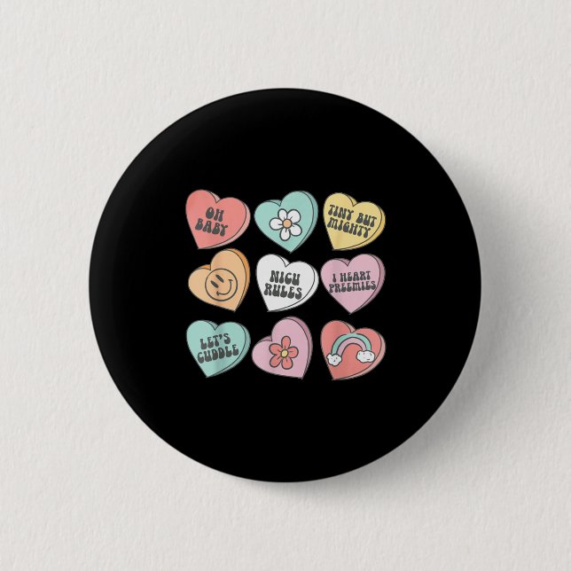 Badge Rond 5 Cm Nicu Nurse Valentine's Day Heart Candy Neonatal Ic (Devant)