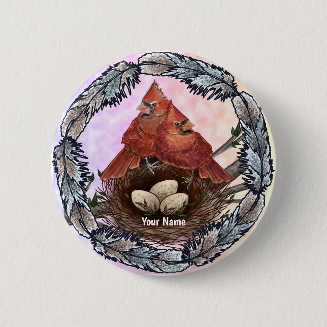 Badge Rond 5 Cm Nid de cardinaux  (Devant)