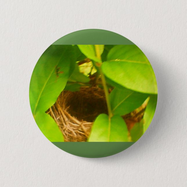Badge Rond 5 Cm Nid de colibri niché dans le bouton Honeysuckles (Devant)