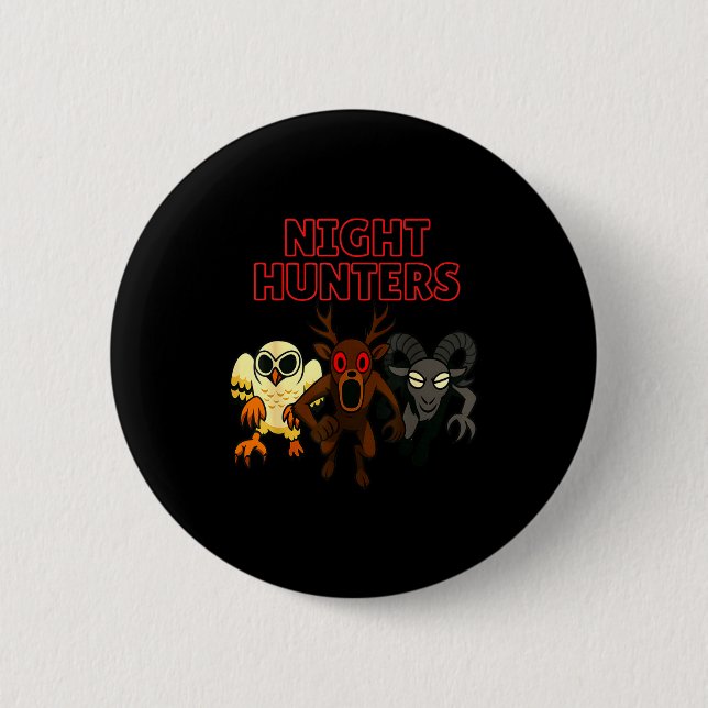 Badge Rond 5 Cm Night Hunters. 3 Animals In The Forest. Cool Gamer (Devant)