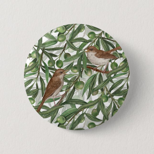 Badge Rond 5 Cm Nightingales dans l'olivier (Devant)