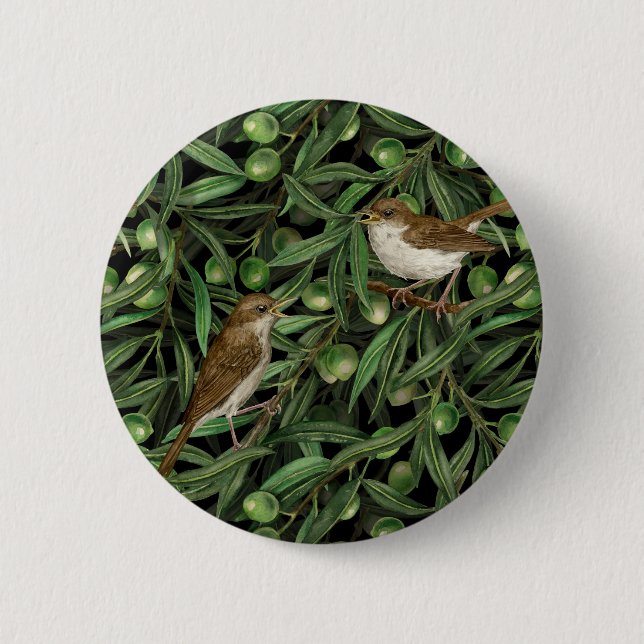 Badge Rond 5 Cm Nightingales dans l'olivier 3 (Devant)