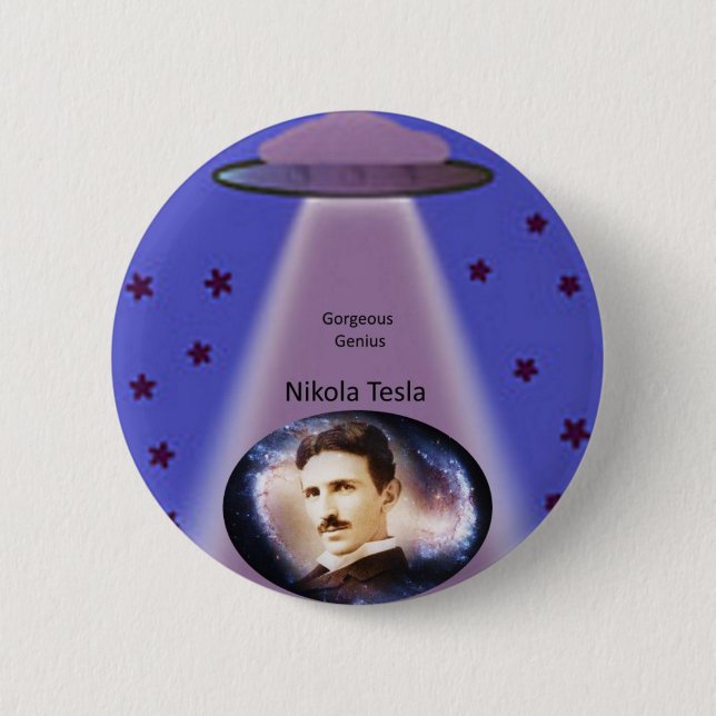 Badge Rond 5 Cm Nikola Tesla - Génie (Devant)