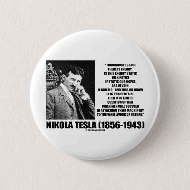 Badge Rond 5 Cm Nikola Tesla Wheelwork d'énergie cinétique de (Devant)