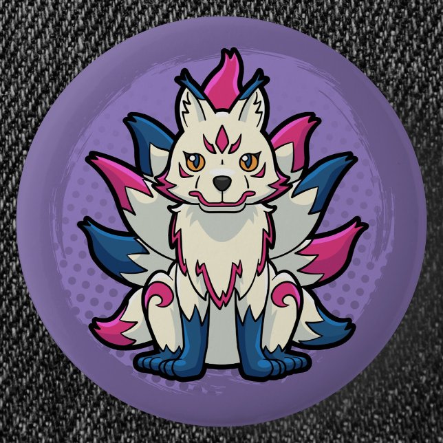 Badge Rond 5 Cm Nine-Tailed Fox- Yokai Kitsune (Nine-Tailed Fox Yokai Can Badge- Detail View)