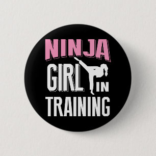 Badge Rond 5 Cm Ninja Girl En Formation Karate Taekwondo S Pour Gi
