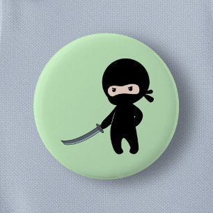 Badge Rond 5 Cm Ninja minuscule en colère sur vert