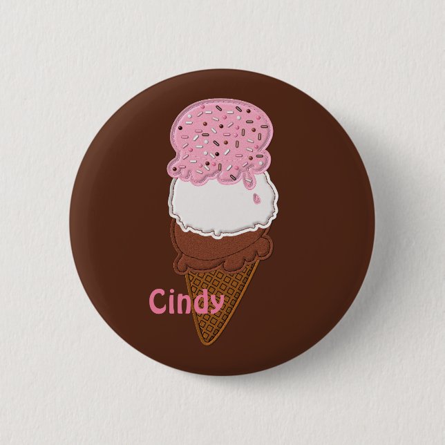 Badge Rond 5 Cm NIP Napolitain-Glace-Cones-2 BOUTONS (Devant)
