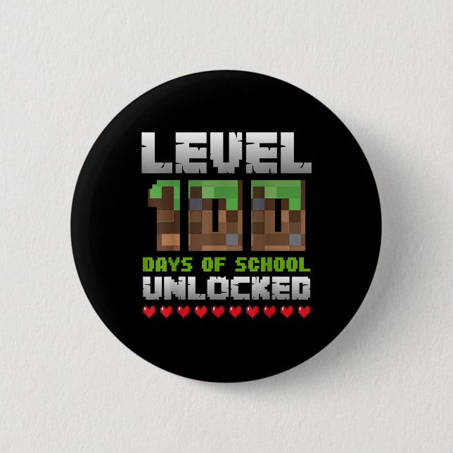 Badge Rond 5 Cm Niveau 100 Jours De L'École Déverrouillé Jeu Pixel (Devant)
