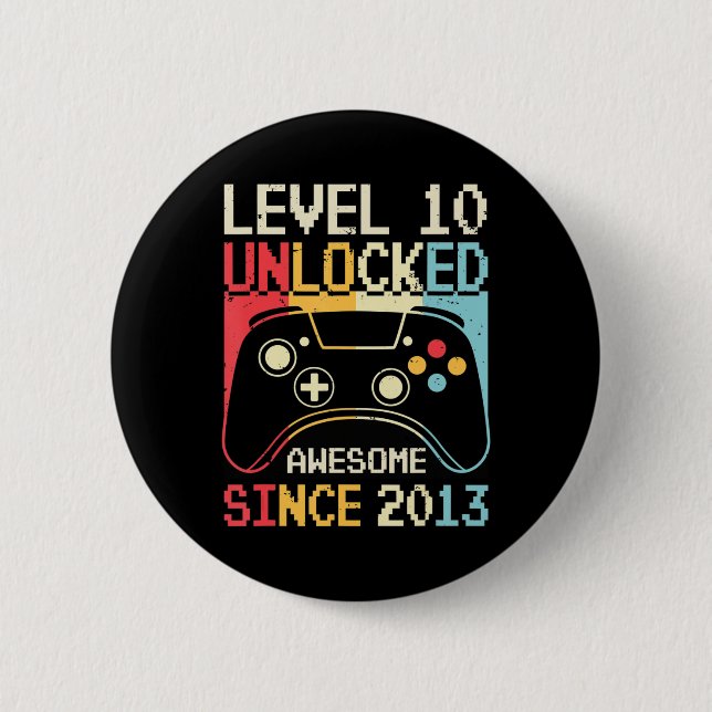 Badge Rond 5 Cm Niveau 10 Jeux vidéo non bloqués 10th Birthday Gam (Devant)