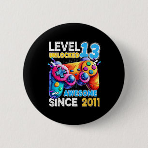 Badge Rond 5 Cm Niveau 13 Jeu vidéo déverrouillé 13e anniversaire