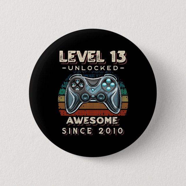 Badge Rond 5 Cm Niveau 13 Jeu vidéo déverrouillé 13e anniversaire  (Devant)