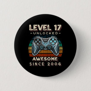 Badge Rond 5 Cm Niveau 17 Jeu vidéo déverrouillé 17e anniversaire 