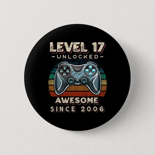 Badge Rond 5 Cm Niveau 17 Jeu vidéo déverrouillé 17e anniversaire  (Devant)