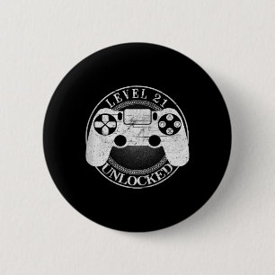 Badge Rond 5 Cm Niveau 21 Débloqué Vidéo Drôle de Joueur Anniversa