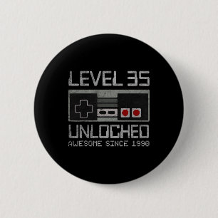 Badge Rond 5 Cm Niveau 35 Débloqué Vidéo d'anniversaire 35 ans 35