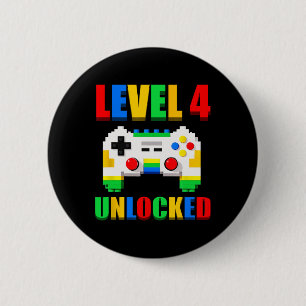 Badge Rond 5 Cm Niveau 4 Débloqué Joueur 4 Ans Anniversaire Jeu Vi