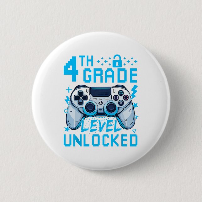Badge Rond 5 Cm Niveau 4e débloqué jeu vidéo premier jour garçon (Devant)