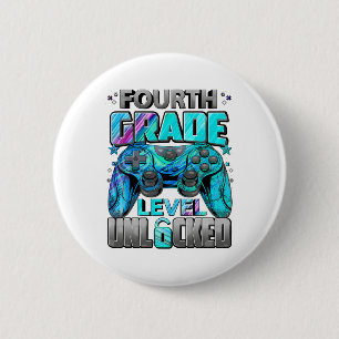 Badge Rond 5 Cm Niveau 4e débloqué jeux gamer garçons retour à