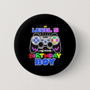 Badge Rond 5 Cm Niveau 5 Jeu vidéo déverrouillé Anniversaire Garço