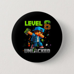 Badge Rond 5 Cm Niveau 6 Débloqué Drôle Anniversaire Garçon Pixel 