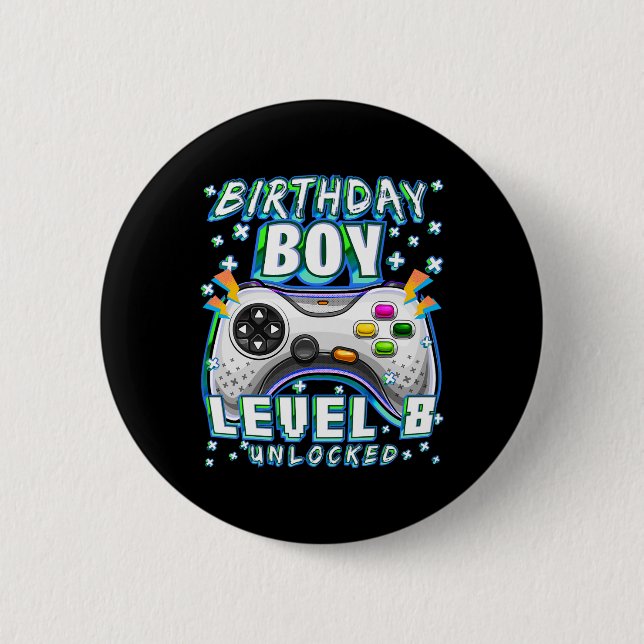 Badge Rond 5 Cm Niveau 8 Débloqué Jeu Vidéo 8e Anniversaire Garçon (Devant)