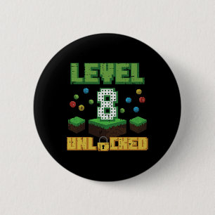 Badge Rond 5 Cm Niveau 8 Débloqué Pixel Gamer 8e Anniversaire Jeux