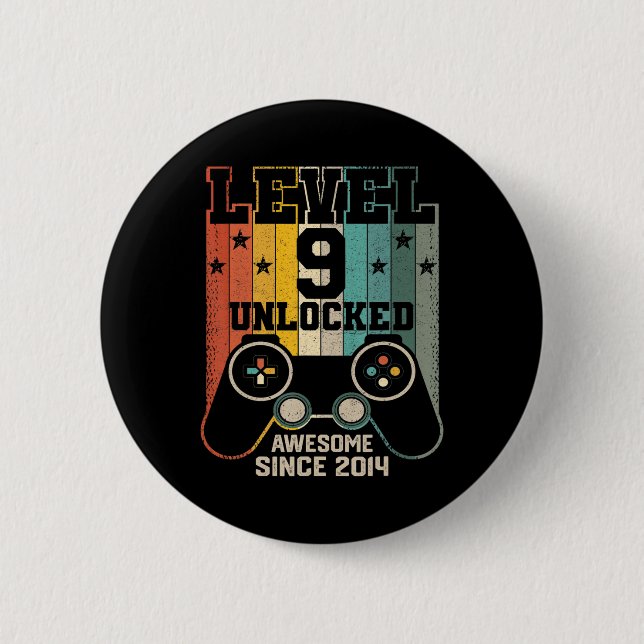 Badge Rond 5 Cm Niveau 9 Débloqué Incroyable 2014 Garçon Jeu Vidéo (Devant)