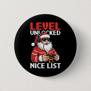 Badge Rond 5 Cm Niveau de jeu vidéo de Santa débloqué Nice List Ga