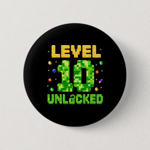 Badge Rond 5 Cm Niveau drôle 10 débloqué 10e anniversaire Gamer Pi
