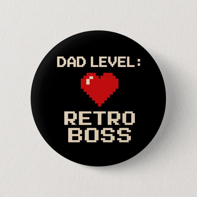 Badge Rond 5 Cm Niveau Papa : Retro Conception de la boss de jeu (Devant)